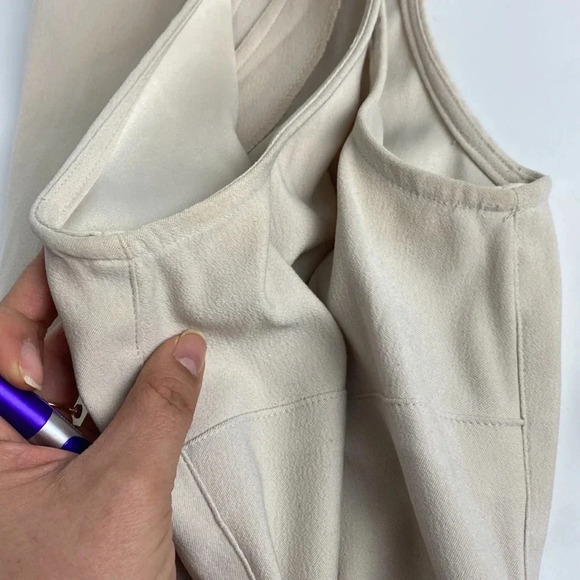 Cream beige solid clean girl v neck old money aesthetic bodycon midi dress sz 8 - Picture 11 of 12